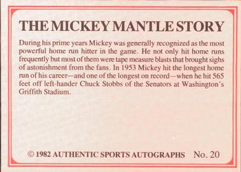 1982 ASA The Mickey Mantle Story #20 Mickey Mantle Back