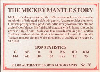 1982 ASA The Mickey Mantle Story #38 Mickey Mantle / Casey Stengel Back
