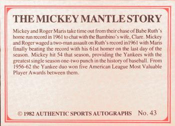 1982 ASA The Mickey Mantle Story #43 Roger Maris / Mickey Mantle Back