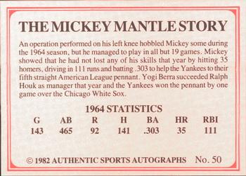1982 ASA The Mickey Mantle Story #50 Mickey Mantle Back