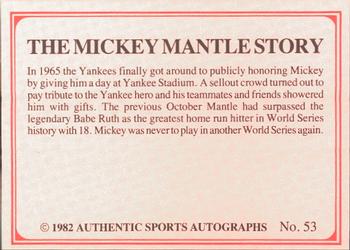 1982 ASA The Mickey Mantle Story #53 Mickey Mantle Back