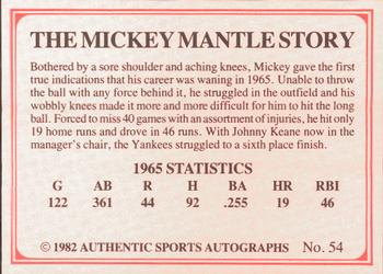1982 ASA The Mickey Mantle Story #54 Mickey Mantle Back