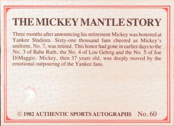 1982 ASA The Mickey Mantle Story #60 Mickey Mantle Back