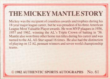 1982 ASA The Mickey Mantle Story #61 Mickey Mantle Back