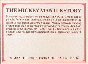 1982 ASA The Mickey Mantle Story #62 Mickey Mantle Back