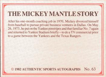 1982 ASA The Mickey Mantle Story #63 Mickey Mantle Back