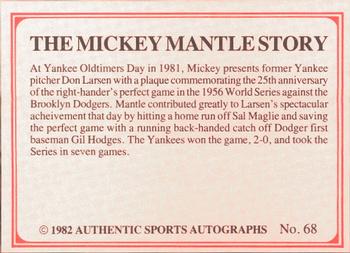 1982 ASA The Mickey Mantle Story #68 Mickey Mantle / Don Larsen Back
