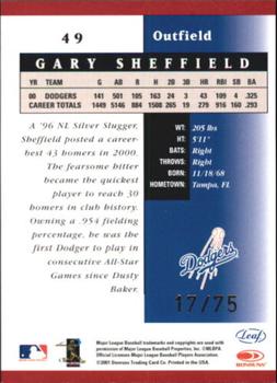 2001 Leaf Certified Materials - Mirror Red #49 Gary Sheffield  Back