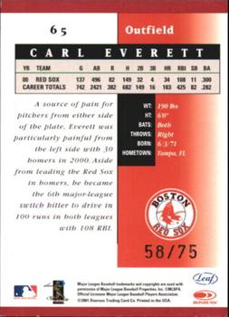 2001 Leaf Certified Materials - Mirror Red #65 Carl Everett  Back