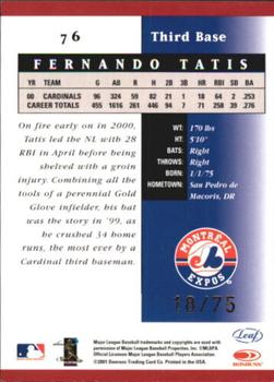 2001 Leaf Certified Materials - Mirror Red #76 Fernando Tatis  Back