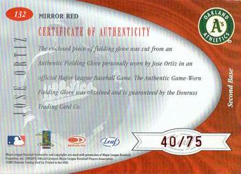 2001 Leaf Certified Materials - Mirror Red #132 Jose Ortiz Back