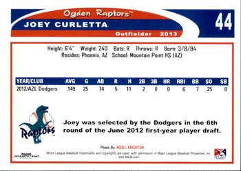 2013 Grandstand Ogden Raptors #NNO Joey Curletta Back