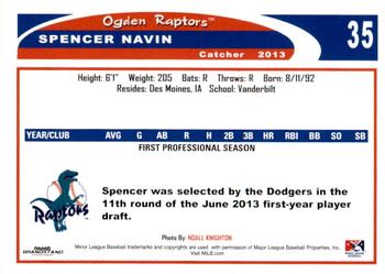 2013 Grandstand Ogden Raptors #NNO Spencer Navin Back
