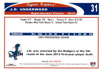 2013 Grandstand Ogden Raptors #NNO J.D. Underwood Back