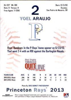 2013 Grandstand Princeton Rays #NNO Yoel Araujo Back