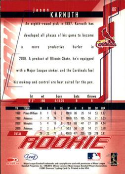 2001 Leaf Rookies & Stars - Autographs #107 Jason Karnuth Back