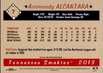 2013 Grandstand Tennessee Smokies #NNO Arismendy Alcantara Back