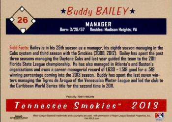 2013 Grandstand Tennessee Smokies #NNO Buddy Bailey Back