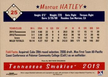 2013 Grandstand Tennessee Smokies #NNO Marcus Hatley Back