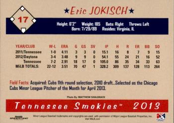 2013 Grandstand Tennessee Smokies #NNO Eric Jokisch Back