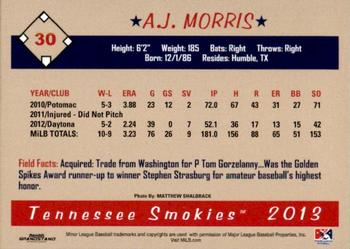2013 Grandstand Tennessee Smokies #NNO A.J. Morris Back