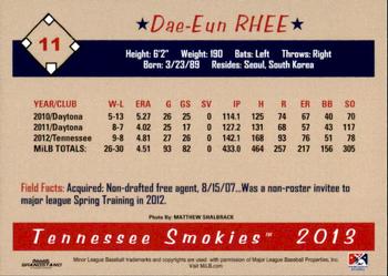 2013 Grandstand Tennessee Smokies #NNO Dae-Eun Rhee Back