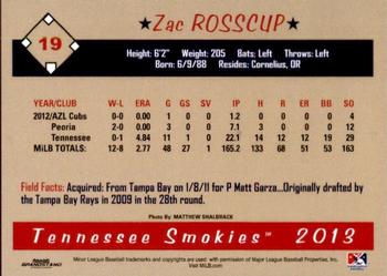 2013 Grandstand Tennessee Smokies #NNO Zac Rosscup Back