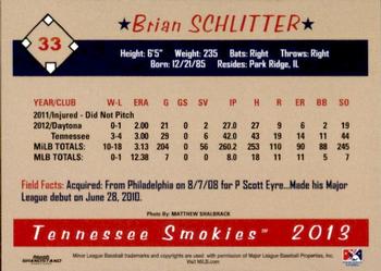 2013 Grandstand Tennessee Smokies #NNO Brian Schlitter Back