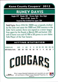 2012 Grandstand Kane County Cougars #NNO Runey Davis Back