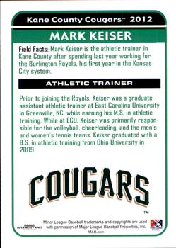 2012 Grandstand Kane County Cougars #NNO Mark Keiser Back