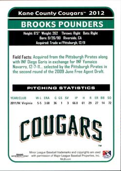 2012 Grandstand Kane County Cougars #NNO Brooks Pounders Back