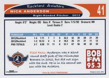 2013 Grandstand Rockford Aviators #NNO Nick Anderson Back