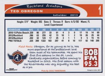 2013 Grandstand Rockford Aviators #NNO Ted Obregon Back