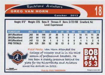 2013 Grandstand Rockford Aviators #NNO Greg Van Horn Back