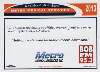 2013 Grandstand Rockford Aviators #NNO Metro Medical Services Back