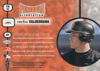 2001 Leaf Rookies & Stars - Freshman Orientation #FO11 Carlos Valderrama Back