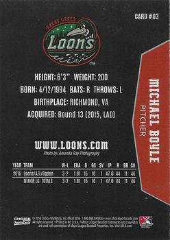 2016 Choice Great Lakes Loons #03 Michael Boyle Back