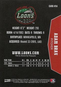 2016 Choice Great Lakes Loons #04 Adam Bray Back