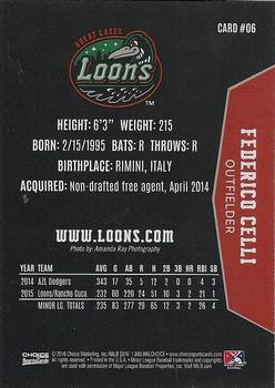 2016 Choice Great Lakes Loons #06 Federico Celli Back