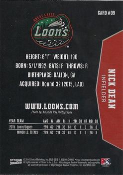 2016 Choice Great Lakes Loons #09 Nick Dean Back