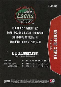 2016 Choice Great Lakes Loons #26 Andrew Sopko Back