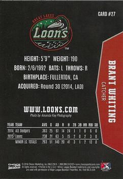 2016 Choice Great Lakes Loons #27 Brant Whiting Back