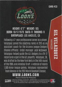 2016 Choice Great Lakes Loons #33 Gil Velazquez Back