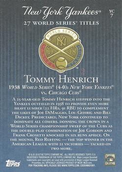 2010 Topps New York Yankees 27 World Series Championships #YC7 Tommy Henrich Back