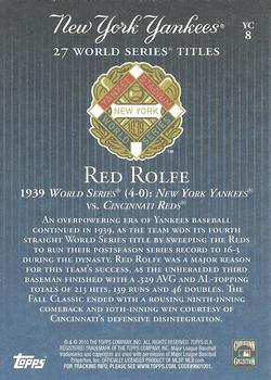 2010 Topps New York Yankees 27 World Series Championships #YC8 Red Rolfe Back