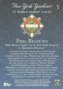 2010 Topps New York Yankees 27 World Series Championships #YC9 Phil Rizzuto Back