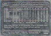 1987 Topps Gallery of Champions Aluminum #620 Jose Canseco Back
