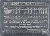 1987 Topps Gallery of Champions Aluminum #340 Roger Clemens Back