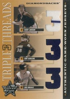 2001 Leaf Rookies & Stars - Triple Threads #TT-10 Luis Gonzalez / Curt Schilling / Randy Johnson  Front