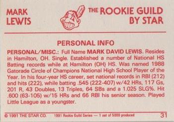 1991 Star The Rookie Guild #31 Mark Lewis Back
